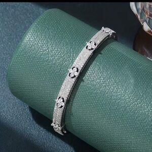 Silver Plated Stainless Steel Cubic Zirconia Bangle Bracelet
